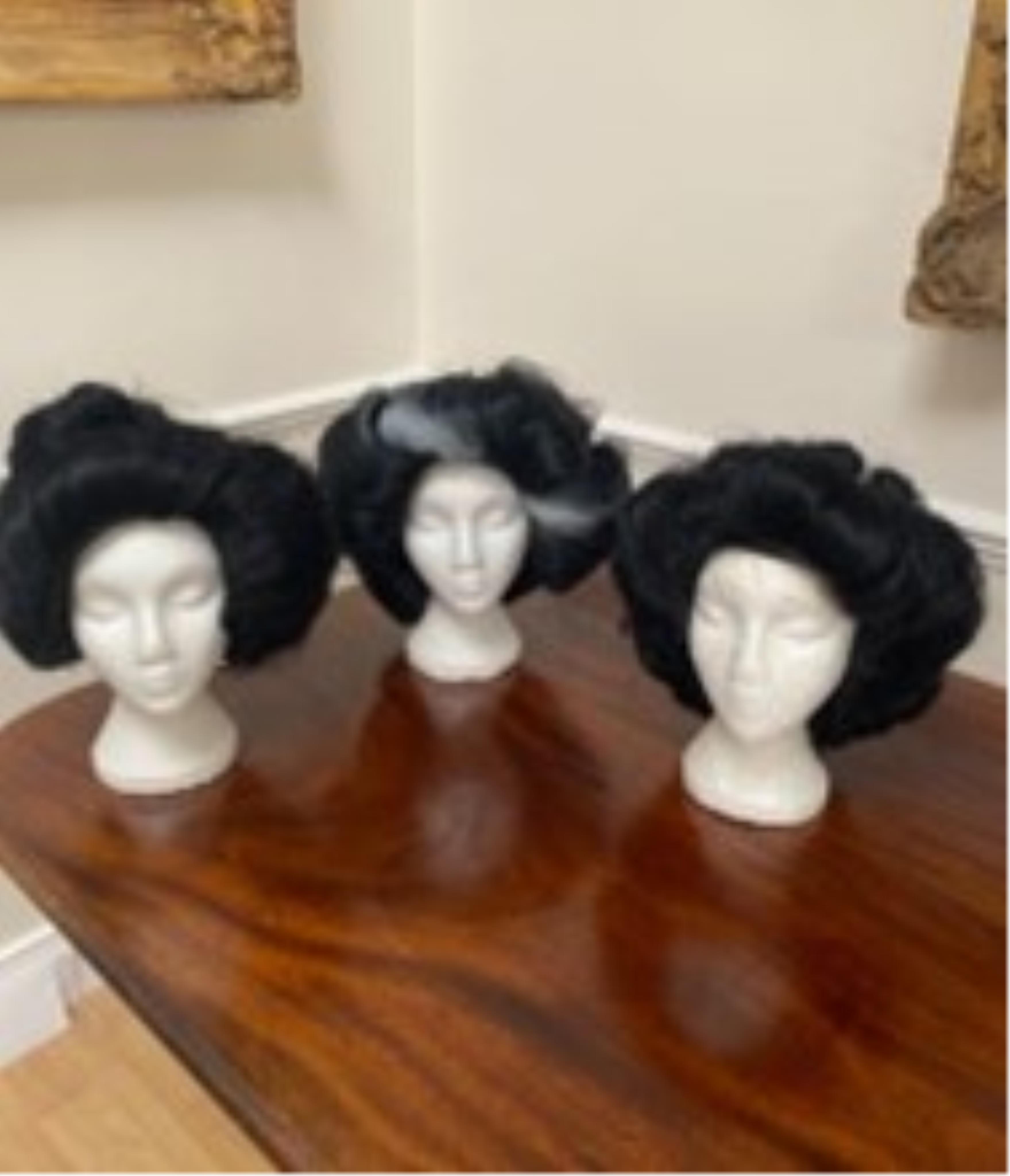 Three lady’s Japanese Geisha style wigs, acrylic hair